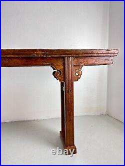 Ancienne grande table console Chine 18 ème bois sculpté 2,45M ajouré