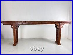 Ancienne grande table console Chine 18 ème bois sculpté 2,45M ajouré