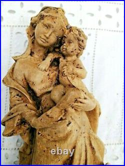 Ancienne jolie sculpture la vierge à l'enfant en bois sculpté 19 ème