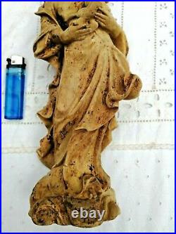 Ancienne jolie sculpture la vierge à l'enfant en bois sculpté 19 ème