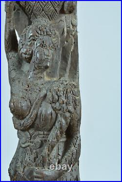 Ancienne paire de Caryatides 16ème Renaissance bois sculpté femmes lévrier aigle