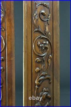 Ancienne paire de panneaux style Renaissance 19ème bois sculpté chimère acanthes