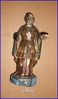 Ancienne petite statue en bois sculpté Saint polychrome old wooden statue