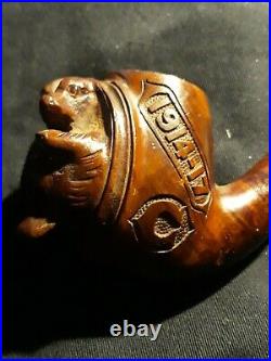 Ancienne pipe en bois sculpté guerre 1914/1917 Alsace Têtes de chiens yeux verre