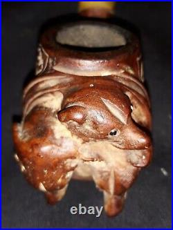 Ancienne pipe en bois sculpté guerre 1914/1917 Alsace Têtes de chiens yeux verre