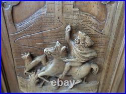 Ancienne porte bois sculpté massif cavalier chateau eglise chasse meuble ancien