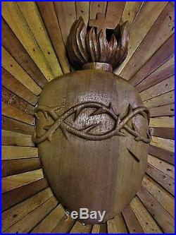 Ancienne rosace-croix-coeur-ostensoir -christ -bois sculpté-église-carved wood