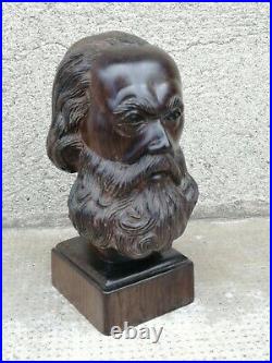 Ancienne sculpture buste bois sculpté Karl marx ébène Macassar Carved head