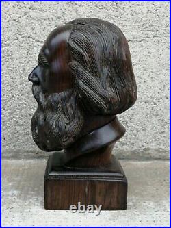 Ancienne sculpture buste bois sculpté Karl marx ébène Macassar Carved head