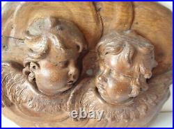 Ancienne sculpture chérubins anges Putti couple angelots en bois sculpté 18ème