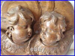 Ancienne sculpture chérubins anges Putti couple angelots en bois sculpté 18ème