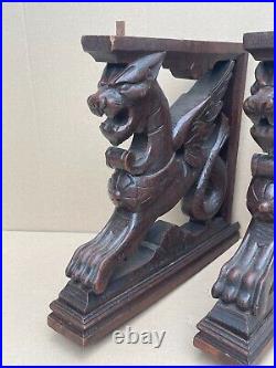 Ancienne sculpture dragon chimère griffon bois sculpté ornement meuble XIXème