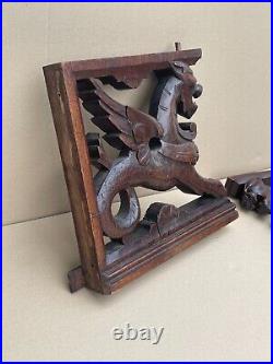 Ancienne sculpture dragon chimère griffon bois sculpté ornement meuble XIXème
