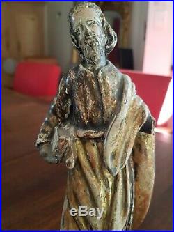 Ancienne statue Saint en bois sculpté doré époque XVIII ème