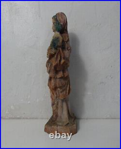Ancienne statue Vierge à l'enfant bois sculpté Madone rouge