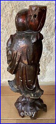 Ancienne statue bois sculpté chine époque a déterminer XVIIIe/XIXe, haut 42,5 cm