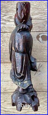 Ancienne statue bois sculpté chine époque a déterminer XVIIIe/XIXe, haut 42,5 cm