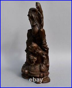 Ancienne statue chinoise en bois sculpté antique chines