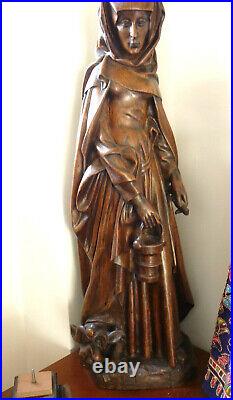 Ancienne statue de femme en bois sculpté XIX 73 cm