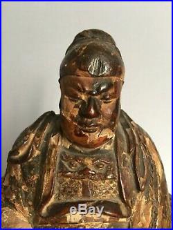 Ancienne statue dignitaire chinois en bois sculpté et laqué XVIII / XIXE