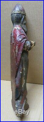 Ancienne statue polychrome de SAINT NICOLAS en bois sculpté début du XVIIIème