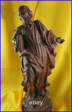 Ancienne statue religieuse le vieil ermite epoque XVIIIe en bois sculpté bible