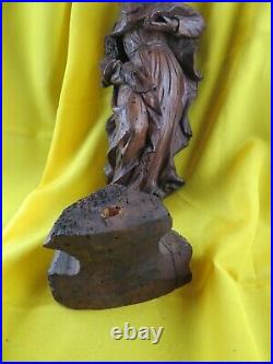 Ancienne statue religieuse vieil ermite epoque XVIIIe en bois sculpté bible