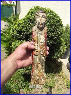 Ancienne statue sculpté en bois polychrome Saint Pierre XVIII XIX à définir
