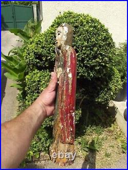 Ancienne statue sculpté en bois polychrome Sainte vierge XVIII XIX à définir