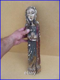Ancienne statue sculpté en bois polychrome Sainte vierge XVIII XIX à définir