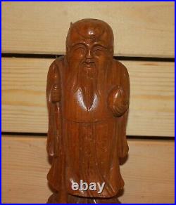 Ancienne statuette asiatique en bois sculpté à la main Confucius