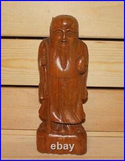 Ancienne statuette asiatique en bois sculpté à la main Confucius