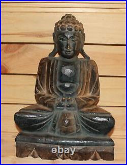 Ancienne statuette en bois sculpté à la main Gautama Buddha