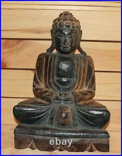 Ancienne statuette en bois sculpté à la main Gautama Buddha