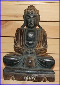 Ancienne statuette en bois sculpté à la main Gautama Buddha