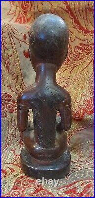 Ancienne statuette maternité africaine en bois sculpté H 19 cm yeux vitrés