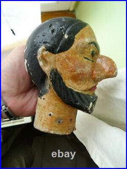 Ancienne tete de marionnette puppet, bois sculpté 19eme polychrome