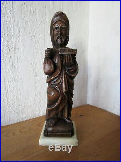 Ancienne très belle statuette sculpture saint Yves bois sculpté et marbre XIXe