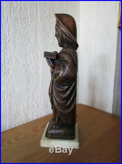 Ancienne très belle statuette sculpture saint Yves bois sculpté et marbre XIXe