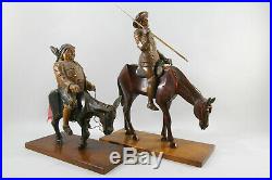 Anciennes Statuettes En Bois Sculpte Don Quichotte Et Sancho Panca Cheval Ne