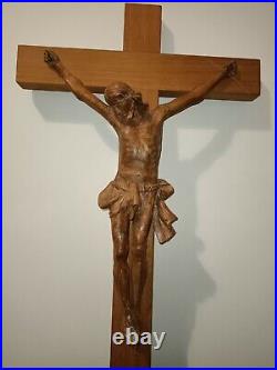 Antique wooden crucifix Christ en bois sculpté ancien 55 cm