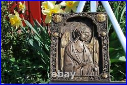 Archange Michael Sculpté En Bois Icône Chrétienne Religieuse Murale Ouvre