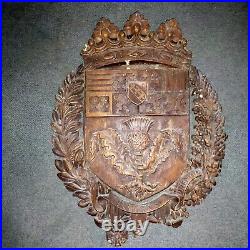 Armorial Ville de Nancy ancien bois sculpté NON INULTUS PREMOR Heraldique