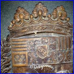 Armorial Ville de Nancy ancien bois sculpté NON INULTUS PREMOR Heraldique