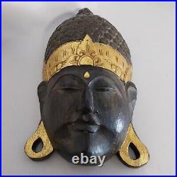 Art Inde 1970 masque Bouddha sculpté à la main authentique 62cm ancien vintage