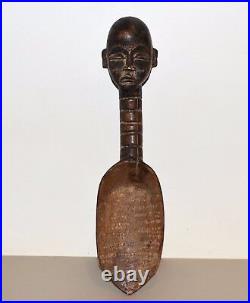 Art africain ancienne Cuillère africaine Dan de Côte d'Ivoire en bois sculpté