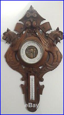 Baromètre thermomètre ancien en bois sculpté époque 1900