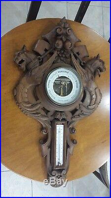 Baromètre thermomètre ancien en bois sculpté époque 1900