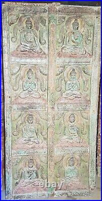 Bas relief bois massif ancien personnage bouddhas sculptes
