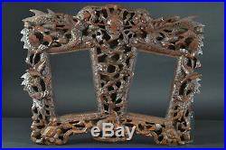 Beau cadre ancien porte Photo bois sculpté Dragon Tortue Indochine Bois de fer
